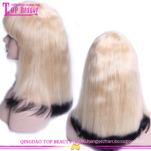 Top Fashion Factory Price Straight 130% Density Layered Bob Style Silk Top Lace Wigs With Bangs
